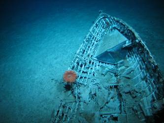 One of ship's boats lying on seabed in decayed state
